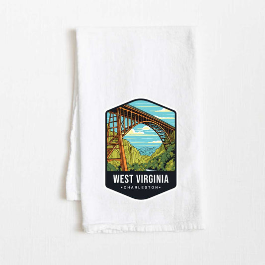 West Virginia Vintage Illustrated State Flour Sack Kitchen Towel - 36” x 32”